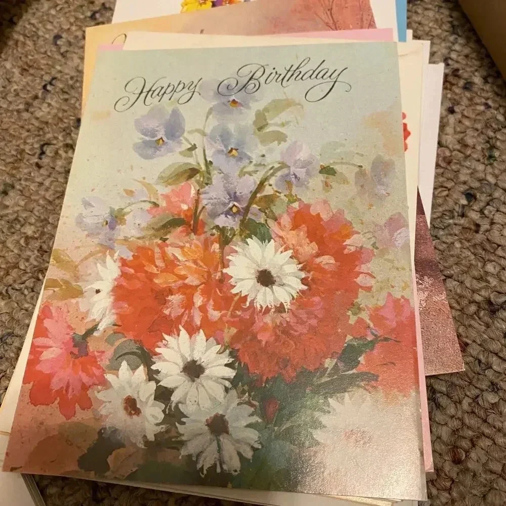 VTG 1 Box Birthday Print Art Painting Greeting Cards and other cards Collection
